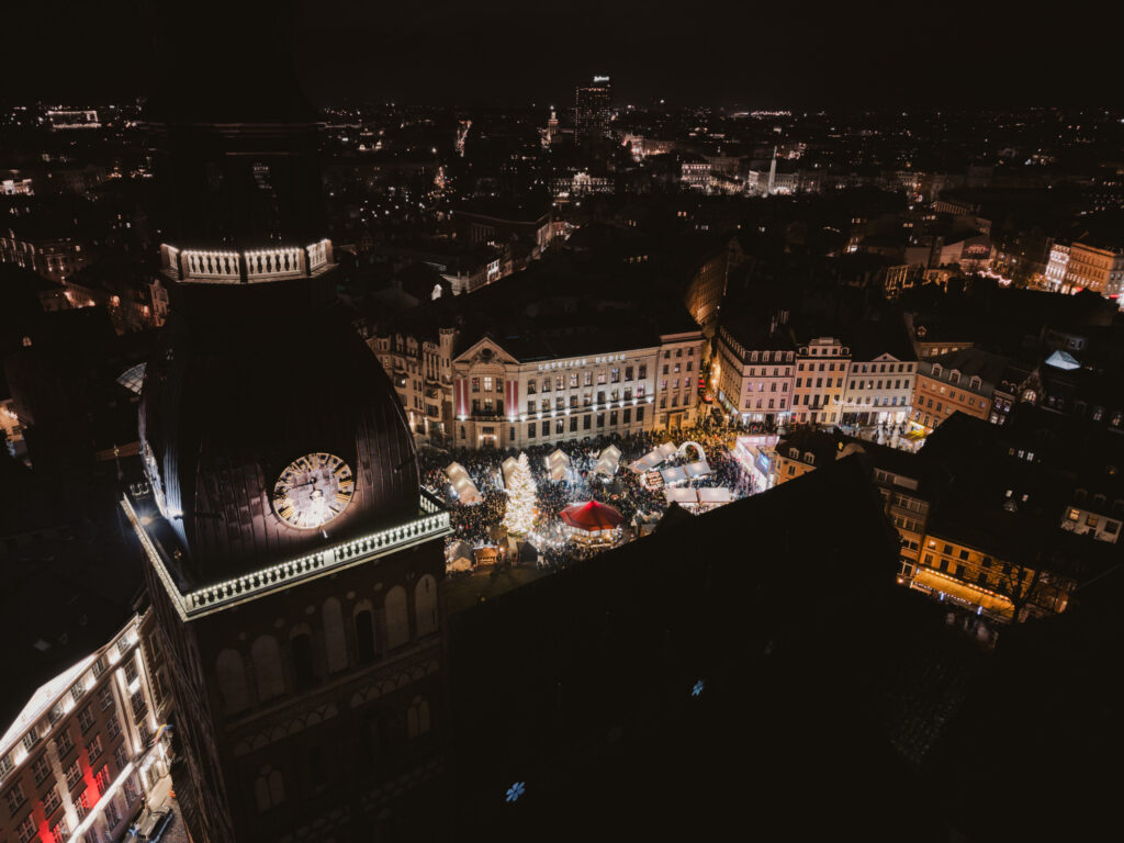 Christmas market drone view